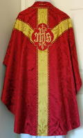 Red Gothic Chasuble traditional, silk damask GL004